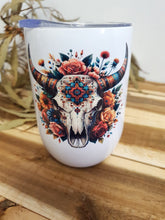 Load image into Gallery viewer, Colourful Cow Skull Mini Travel Cup 
