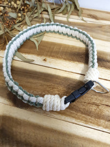 Pet Collar in Eucalyptus and Cream Collar